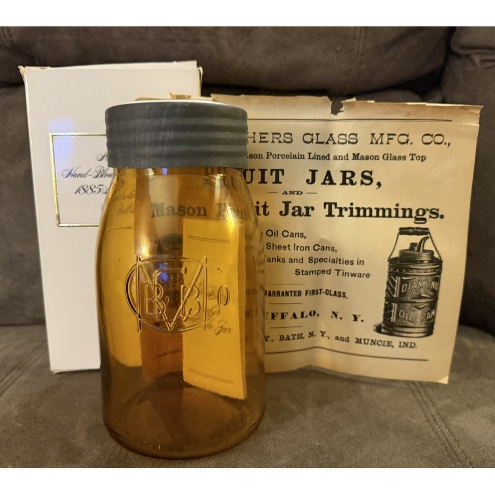 Ball Brothers Amber Buffalo Authentic Reproduction of 1st Ball Jar  New In Box